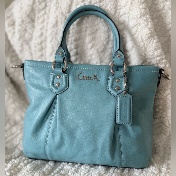 Vintage Coach Y2K Mini Ashley Leather Tote & Crossbody Bag Tiffany Blue & Silver - Picture 2 of 10